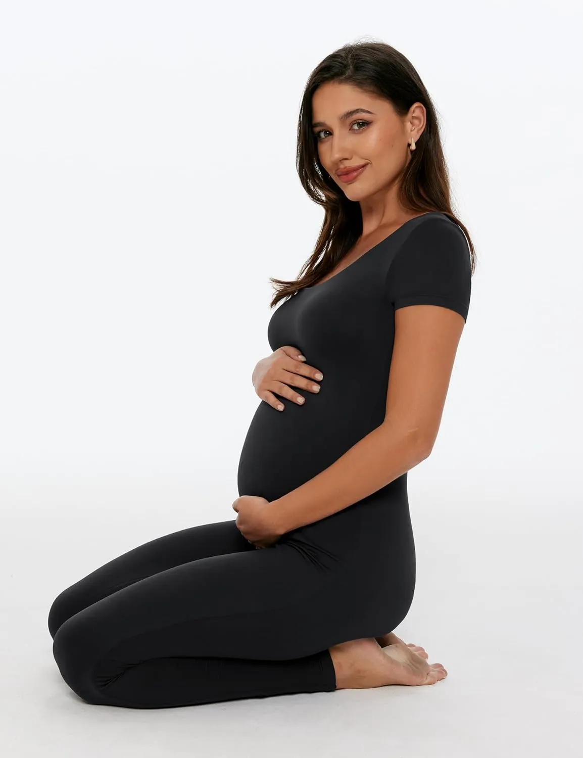 POSHDIVAH Women's Maternity Jumpsuit Romper Pregnancy Short Sleeve T Shirts Bodycon Bodysuit Shapewear