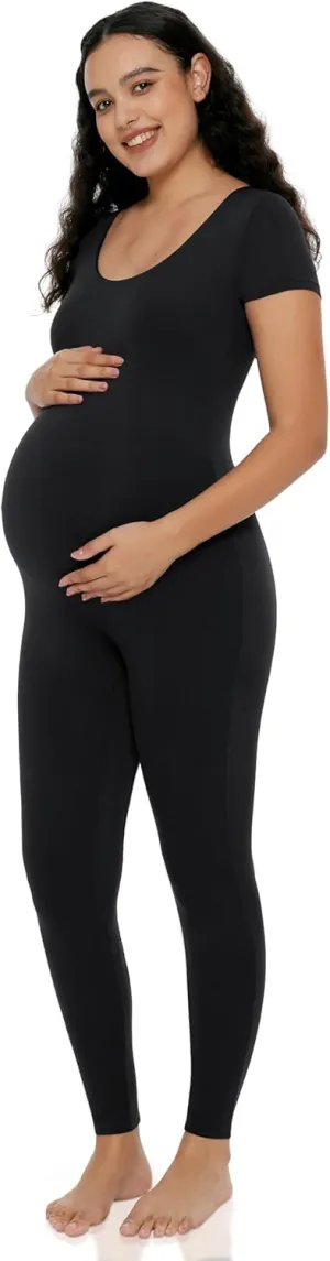 POSHDIVAH Women's Maternity Jumpsuit Romper Pregnancy Short Sleeve T Shirts Bodycon Bodysuit Shapewear