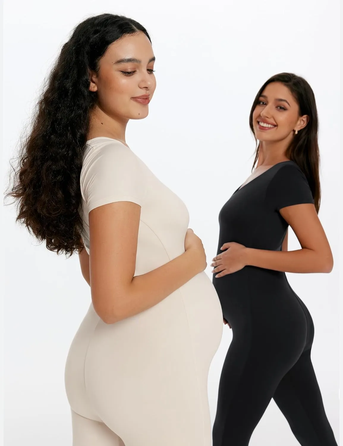 POSHDIVAH Women's Maternity Jumpsuit Romper Pregnancy Short Sleeve T Shirts Bodycon Bodysuit Shapewear