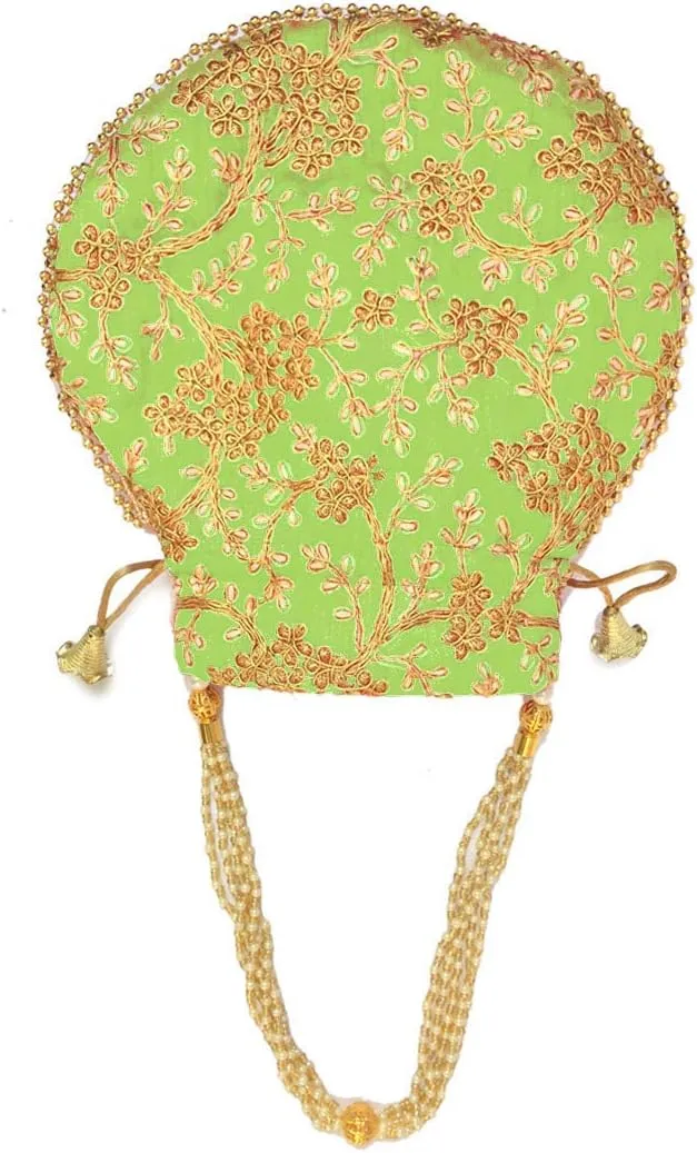 Potli Bag For Women With Intricate Gold Thread & Sequin Ethnic Designer Embroidery Work Batwa Pearls Handle