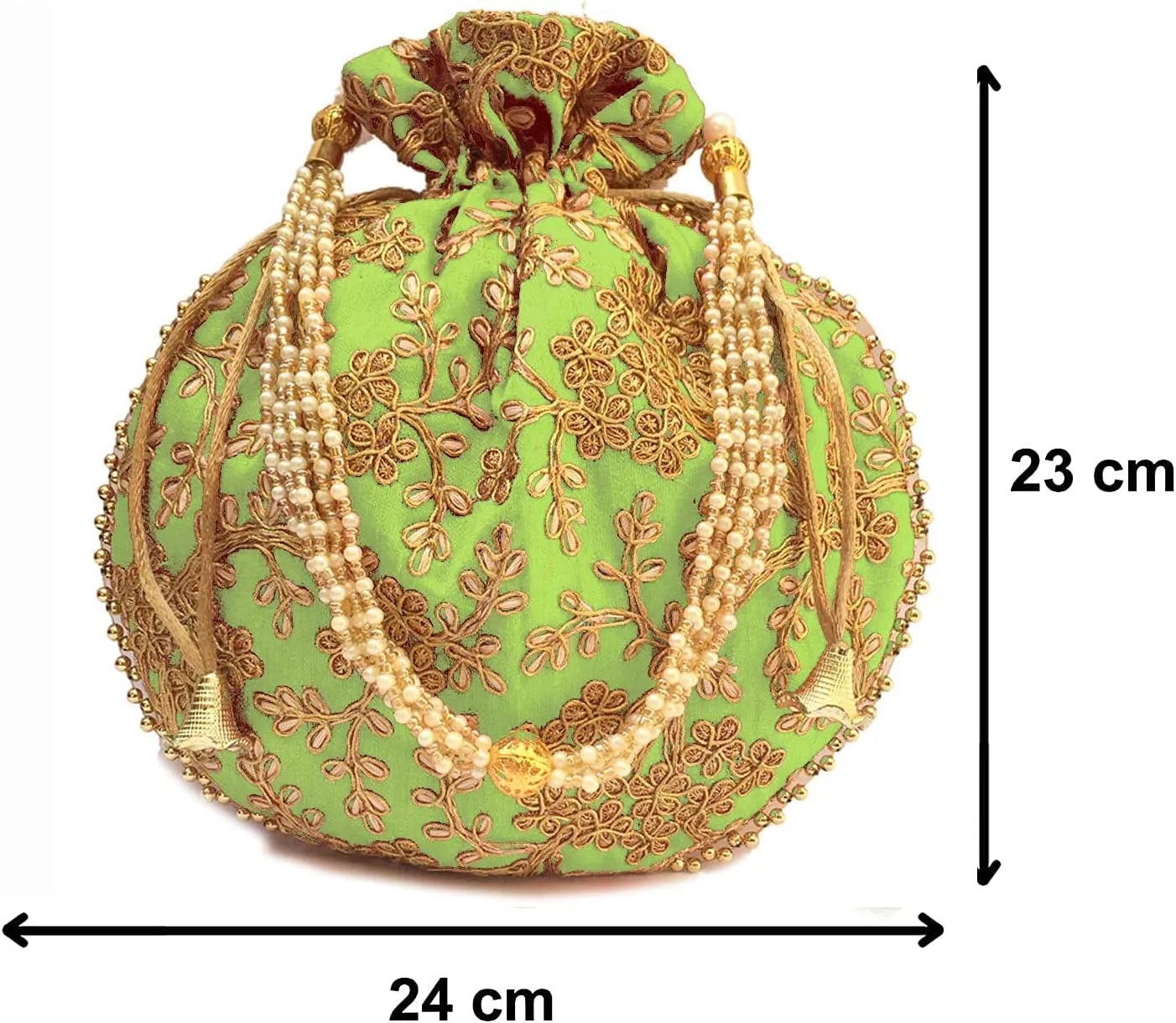 Potli Bag For Women With Intricate Gold Thread & Sequin Ethnic Designer Embroidery Work Batwa Pearls Handle
