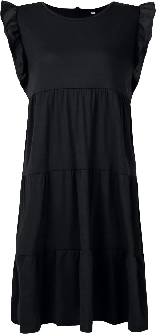 Prom Dress, Women's Casual Summer Mini Dress Puffy Short Sleeve Square Neck Smocked Tiered Ruffle Dresses