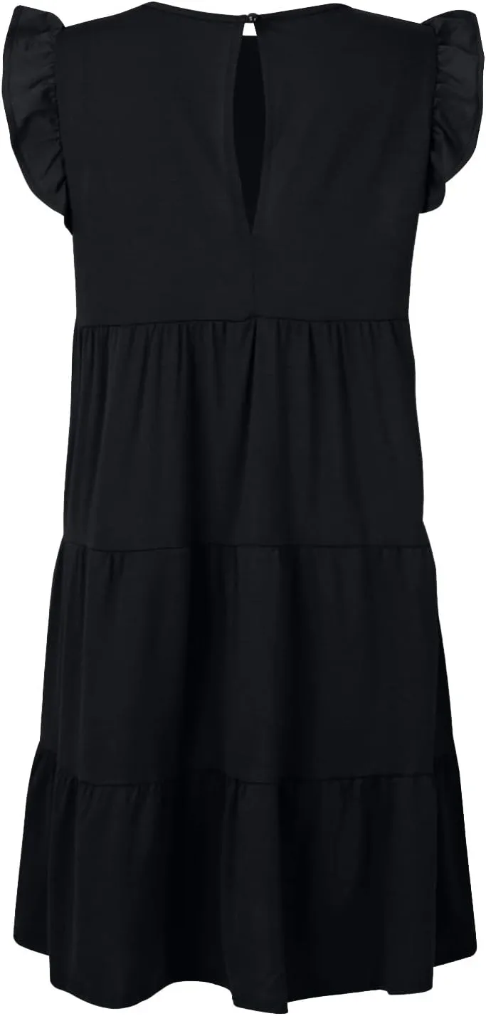 Prom Dress, Women's Casual Summer Mini Dress Puffy Short Sleeve Square Neck Smocked Tiered Ruffle Dresses