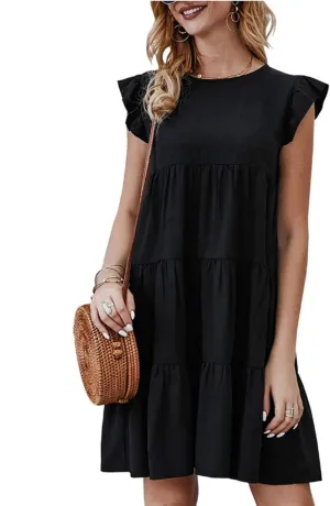 Prom Dress, Women's Casual Summer Mini Dress Puffy Short Sleeve Square Neck Smocked Tiered Ruffle Dresses