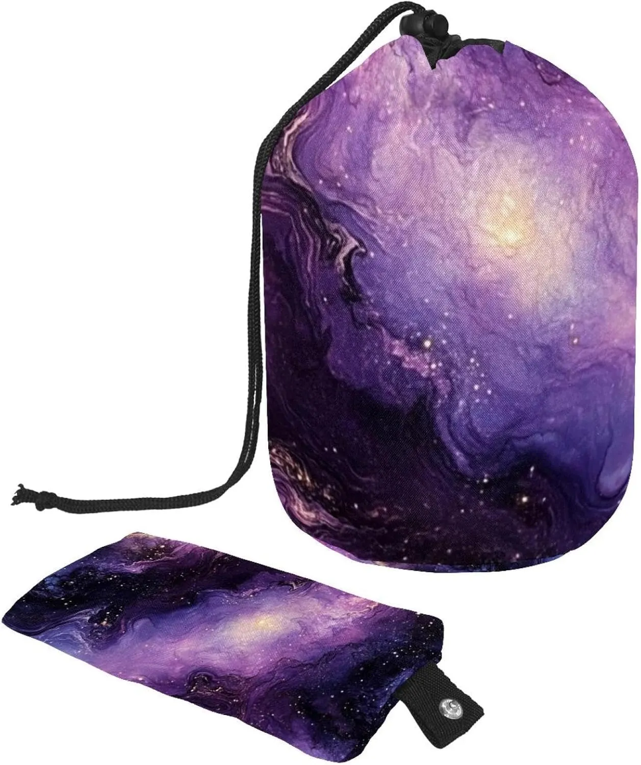 Purple Mystical Galaxy 53 Travel Cosmetic Bags Makeup Bag for Women, Foldable Drawstring Travel Cosmetic Bags, Portable Toiletry Bucket Bag