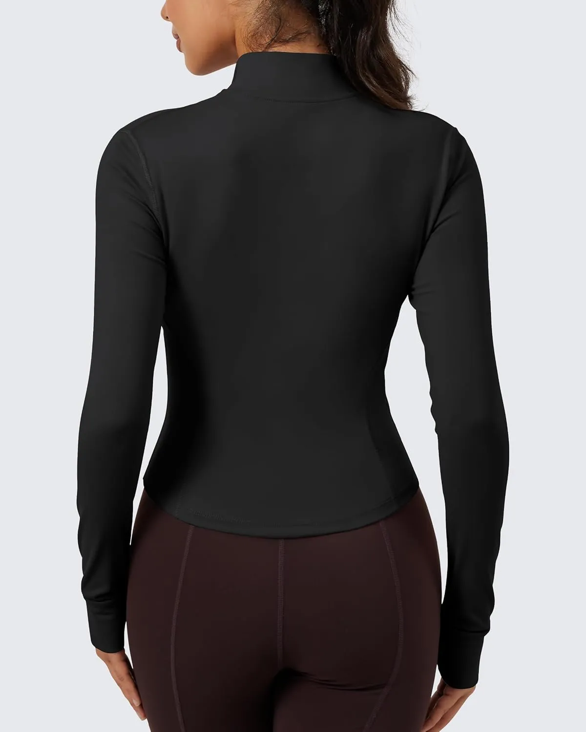QUEENIEKE Women's Cropped Workout Jackets - Zip Up Long Sleeves Athletic Yoga Slim Fit BBL Running Jacket with Thumb Holes