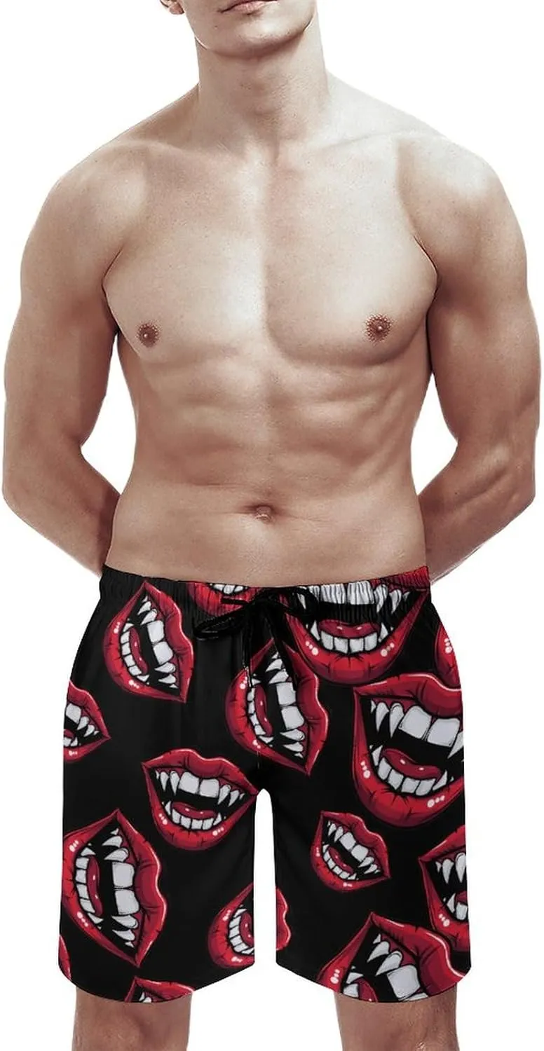 Red Clown Vampire Mouth Creepy Lips Men's Swim Trunks Quick Dry Board Shorts Breathable Summer Beach Shorts Bathing Suits