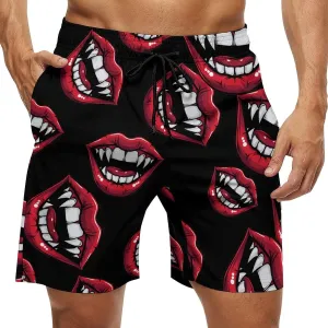 Red Clown Vampire Mouth Creepy Lips Men's Swim Trunks Quick Dry Board Shorts Breathable Summer Beach Shorts Bathing Suits