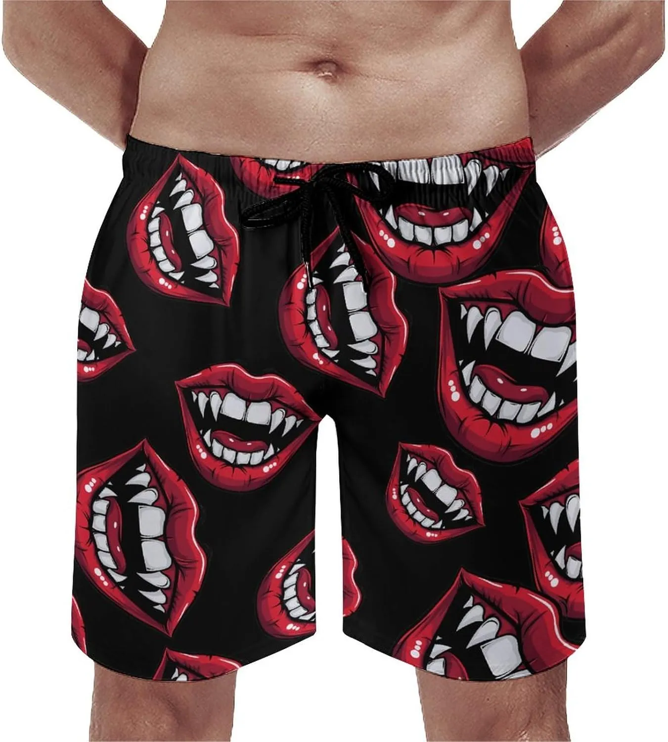 Red Clown Vampire Mouth Creepy Lips Men's Swim Trunks Quick Dry Board Shorts Breathable Summer Beach Shorts Bathing Suits