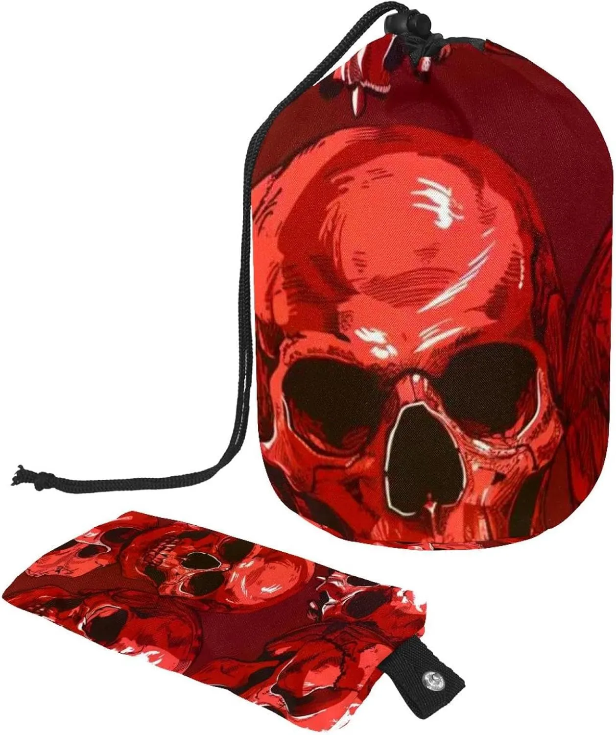 Red Hand-painted Skull 9 Travel Cosmetic Bags Makeup Bag for Women, Foldable Drawstring Travel Cosmetic Bags, Portable Toiletry Bucket Bag