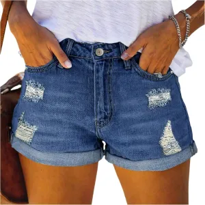 Ripped Jean Shorts Womens High Waisted Boxer Stretchy Denim Shorts Lounge Hot Trendy Jeans Jorts with Pockets