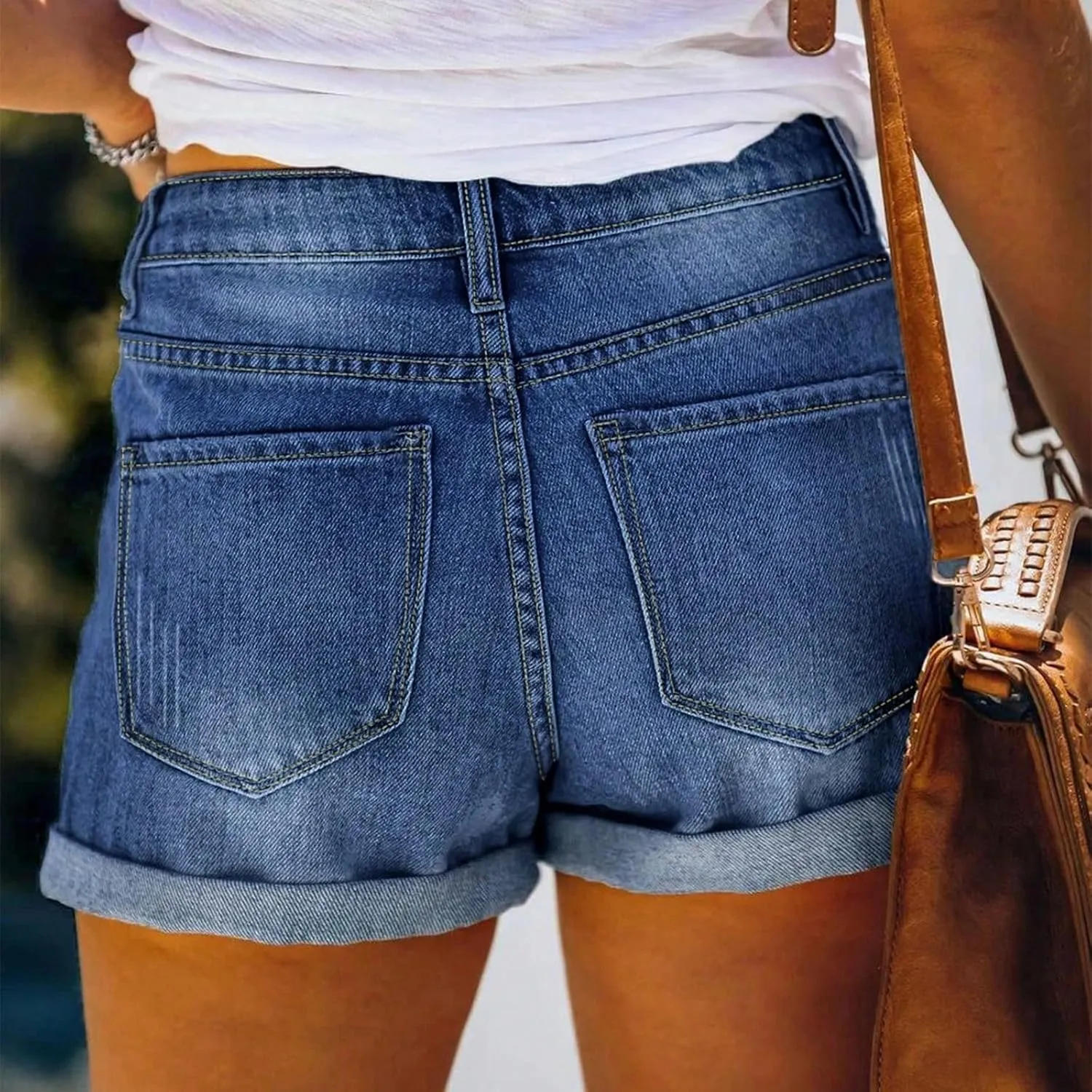 Ripped Jean Shorts Womens High Waisted Boxer Stretchy Denim Shorts Lounge Hot Trendy Jeans Jorts with Pockets