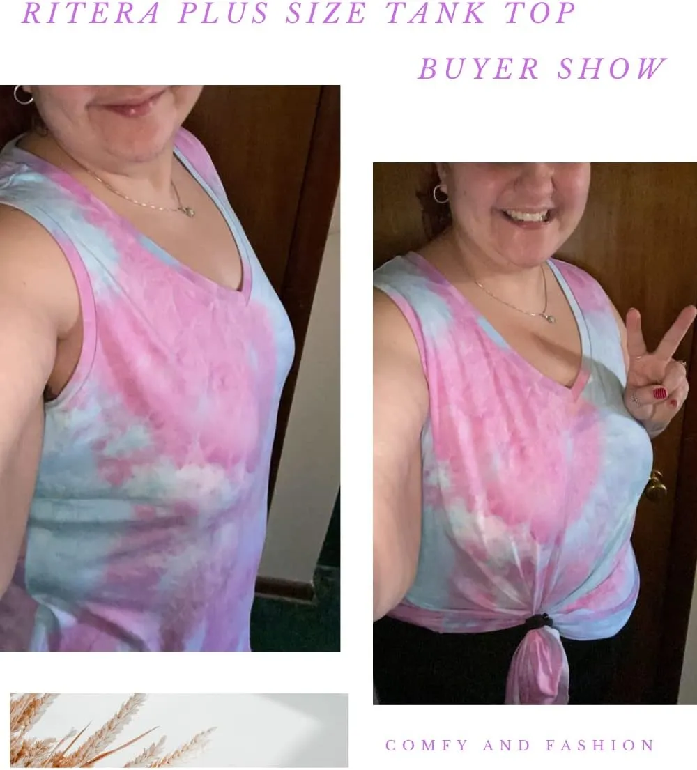 RITERA Plus Size Tank Tops for Women Tie Dye V Neck Sleeveless Shirt Casual Basic Muticolor Oversized Tanks XL-5XL