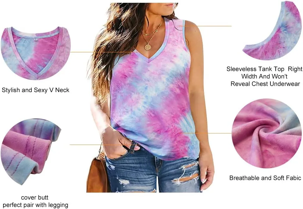 RITERA Plus Size Tank Tops for Women Tie Dye V Neck Sleeveless Shirt Casual Basic Muticolor Oversized Tanks XL-5XL