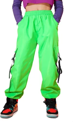 Rolanko Girls Cargo Pants for Kids Loose Streetwear Hip Hop Dance Cotton Cargo Jogger Pants for Kids 4-15 Years