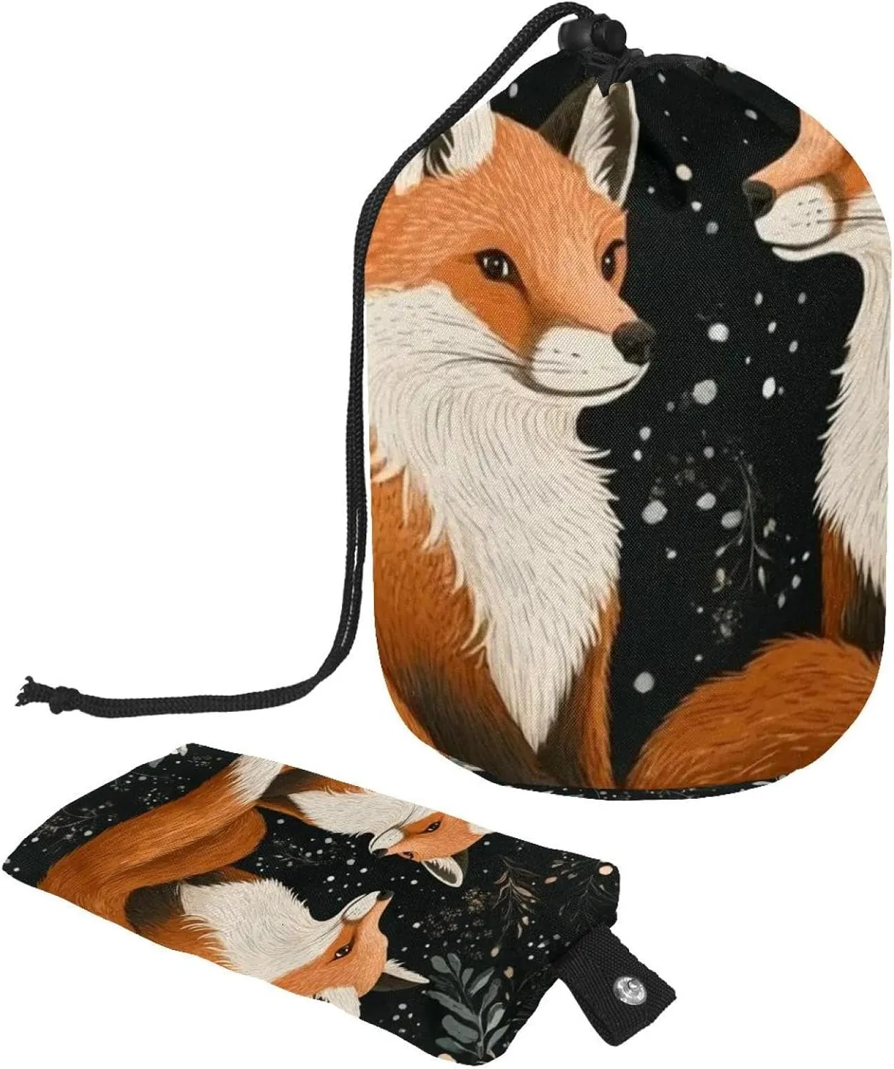 Roses Garden Fox Floral 29 Travel Cosmetic Bags Makeup Bag for Women, Foldable Drawstring Travel Cosmetic Bags, Portable Toiletry Bucket Bag