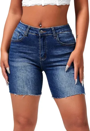 roswear Women's High Waisted Mid Thigh Stretchy Cut Off Jean Shorts