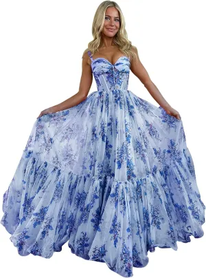 Ruffly Floral Chiffon Prom Dresses 2025 for Teens Sweetheart Corset Straps Formal Evening Party Gown