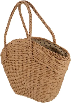 SAFIGLE Straw Beach Bag Large Capacity Woven Handbag Shoulder Pouch Shopping Tote Bucket Pouch for Daily Life