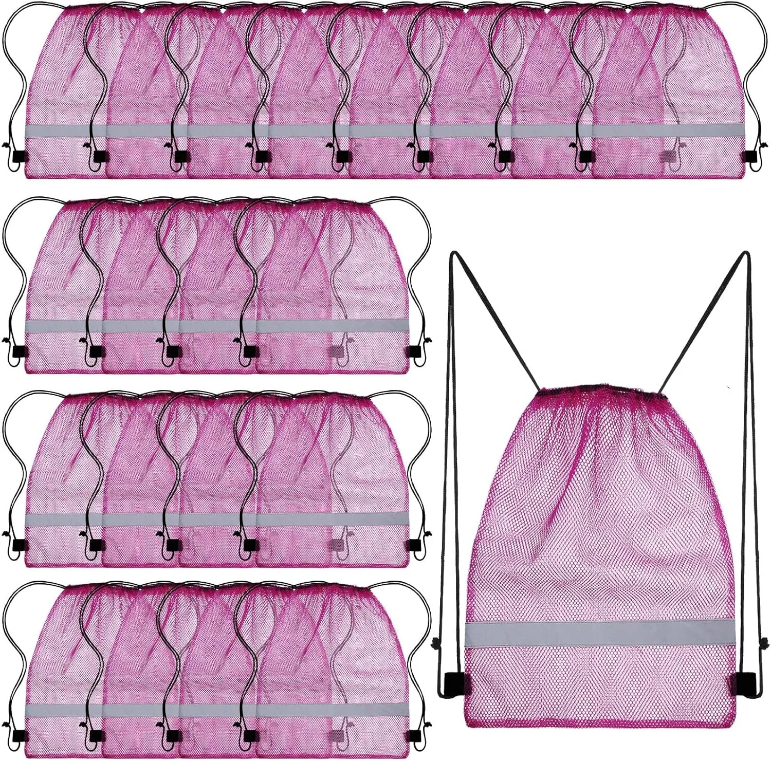 Saintrygo 20 Pcs Reflective Mesh Drawstring Bag 16.54 x 13.78 Inch Quick Drying Swimming Sport Beach Bag for Woman Man(Purple)