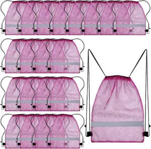 Saintrygo 20 Pcs Reflective Mesh Drawstring Bag 16.54 x 13.78 Inch Quick Drying Swimming Sport Beach Bag for Woman Man(Purple)