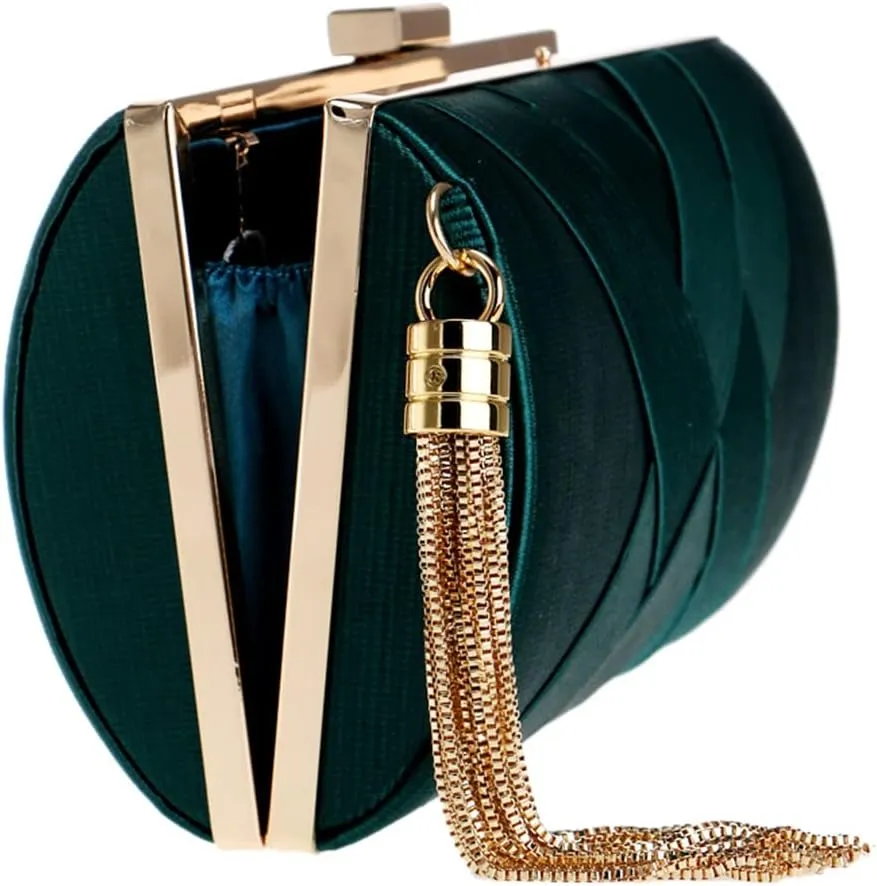 Satin Women Evening Bags Party Clutch Bags Tassel Golden Metal Shoulder Bag Chain Handbags