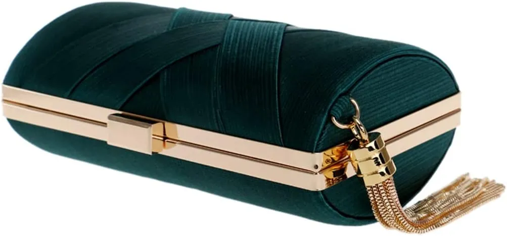 Satin Women Evening Bags Party Clutch Bags Tassel Golden Metal Shoulder Bag Chain Handbags