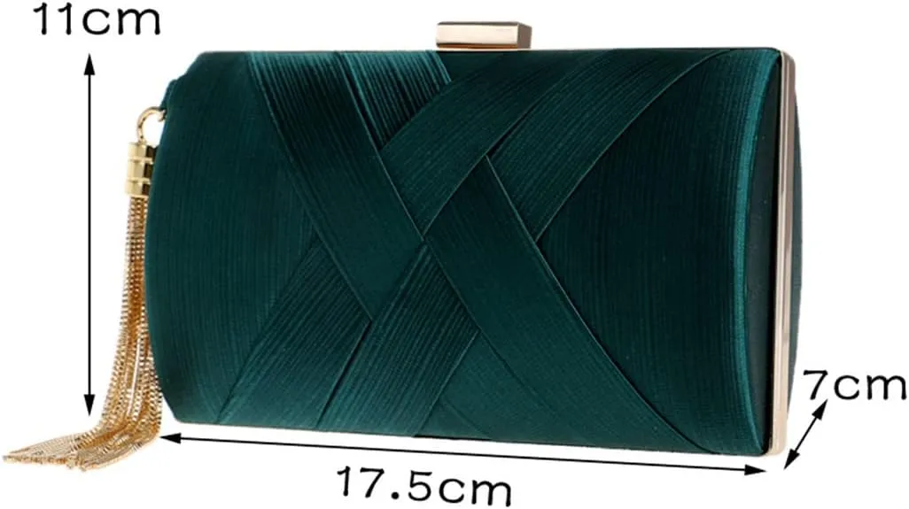 Satin Women Evening Bags Party Clutch Bags Tassel Golden Metal Shoulder Bag Chain Handbags