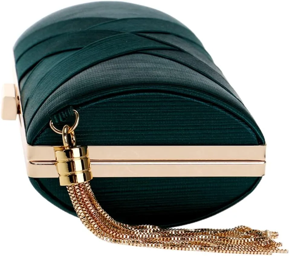 Satin Women Evening Bags Party Clutch Bags Tassel Golden Metal Shoulder Bag Chain Handbags