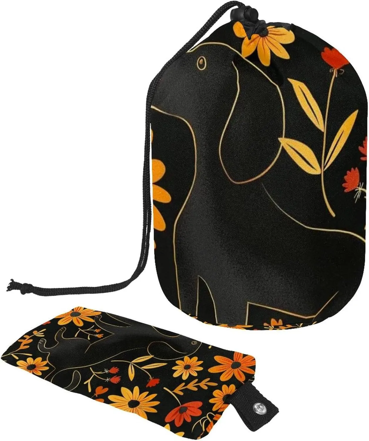 Sausage Dog Colorful Flowers 9 Travel Cosmetic Bags Makeup Bag for Women, Foldable Drawstring Travel Cosmetic Bags, Portable Toiletry Bucket Bag