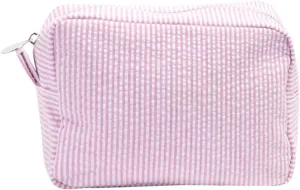 Seersucker Cosmetic Bag Travel Toiletry Bag Zipper Closure Travel Makeup Bag Organizer Portable Large Waterproof Nylon for Women