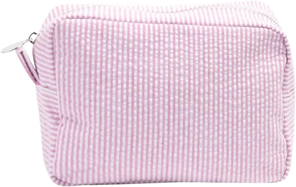 Seersucker Cosmetic Bag Travel Toiletry Bag Zipper Closure Travel Makeup Bag Organizer Portable Large Waterproof Nylon for Women