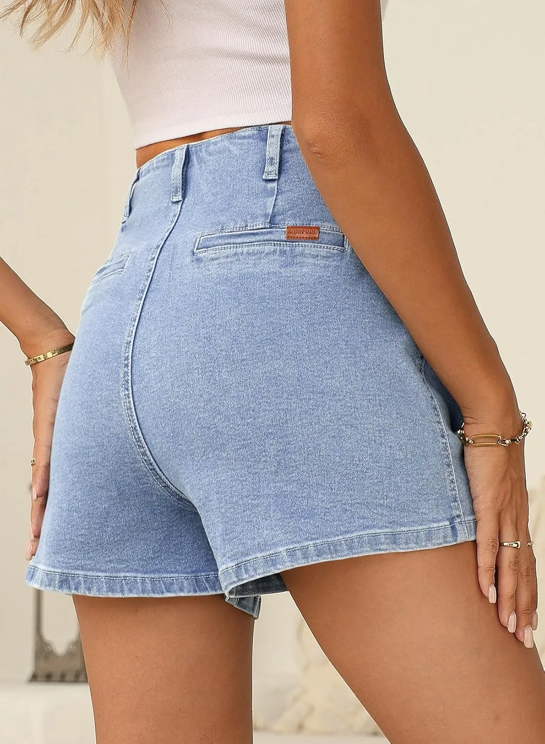 Sidefeel Women's Jean Shorts Button Fly Stretchy High Waisted Zimbaplatinum Jeans Summer Outfit 2025 Denim Shorts