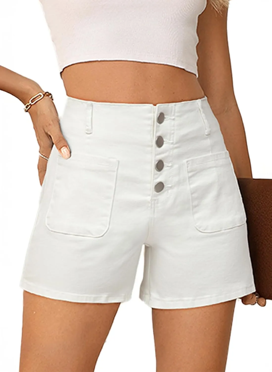 Sidefeel Women's Jean Shorts Button Fly Stretchy High Waisted Zimbaplatinum Jeans Summer Outfit 2025 Denim Shorts