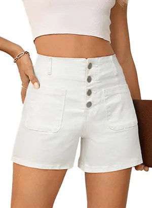 Sidefeel Women's Jean Shorts Button Fly Stretchy High Waisted Zimbaplatinum Jeans Summer Outfit 2025 Denim Shorts