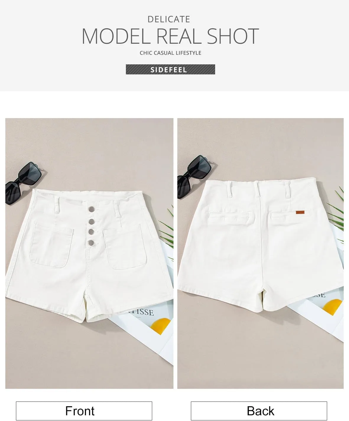 Sidefeel Women's Jean Shorts Button Fly Stretchy High Waisted Zimbaplatinum Jeans Summer Outfit 2025 Denim Shorts