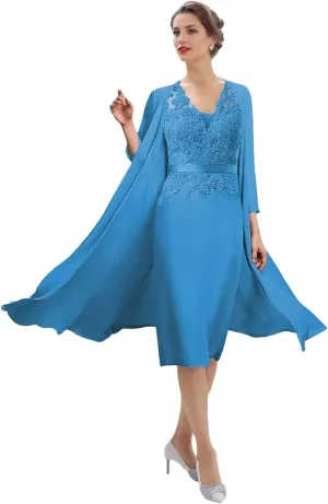 SIPUHK 2 Pieces Mother of The Bride Dresses with Jackets Lace Applique Long Sleeve Formal Dress for Women Wedding Guest