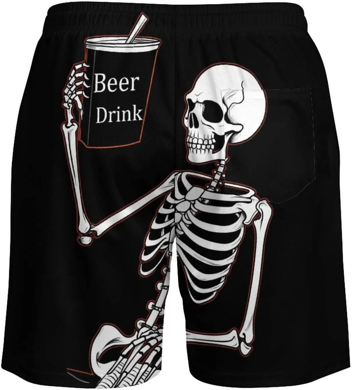 Skeleton Skull Beer Drink Men's Swim Trunks with Compression Liner Beach Swimming Shorts with Drawstring and Pockets