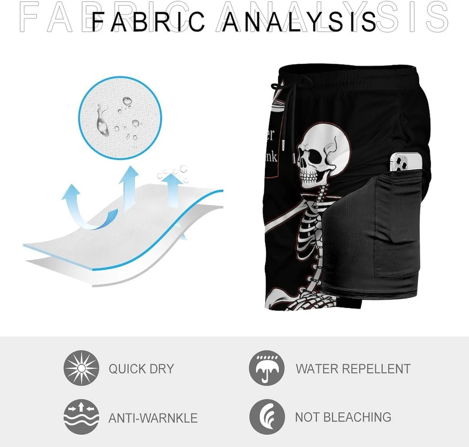 Skeleton Skull Beer Drink Men's Swim Trunks with Compression Liner Beach Swimming Shorts with Drawstring and Pockets