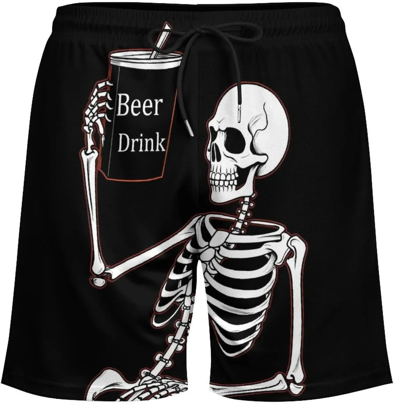 Skeleton Skull Beer Drink Men's Swim Trunks with Compression Liner Beach Swimming Shorts with Drawstring and Pockets