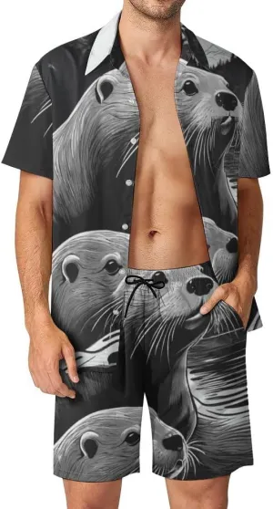 Sketch Otters Party Shorts Shirt Men Swim Trunks Quick Dry Surfing Beach Shorts with Pockets Casual Beach Suit