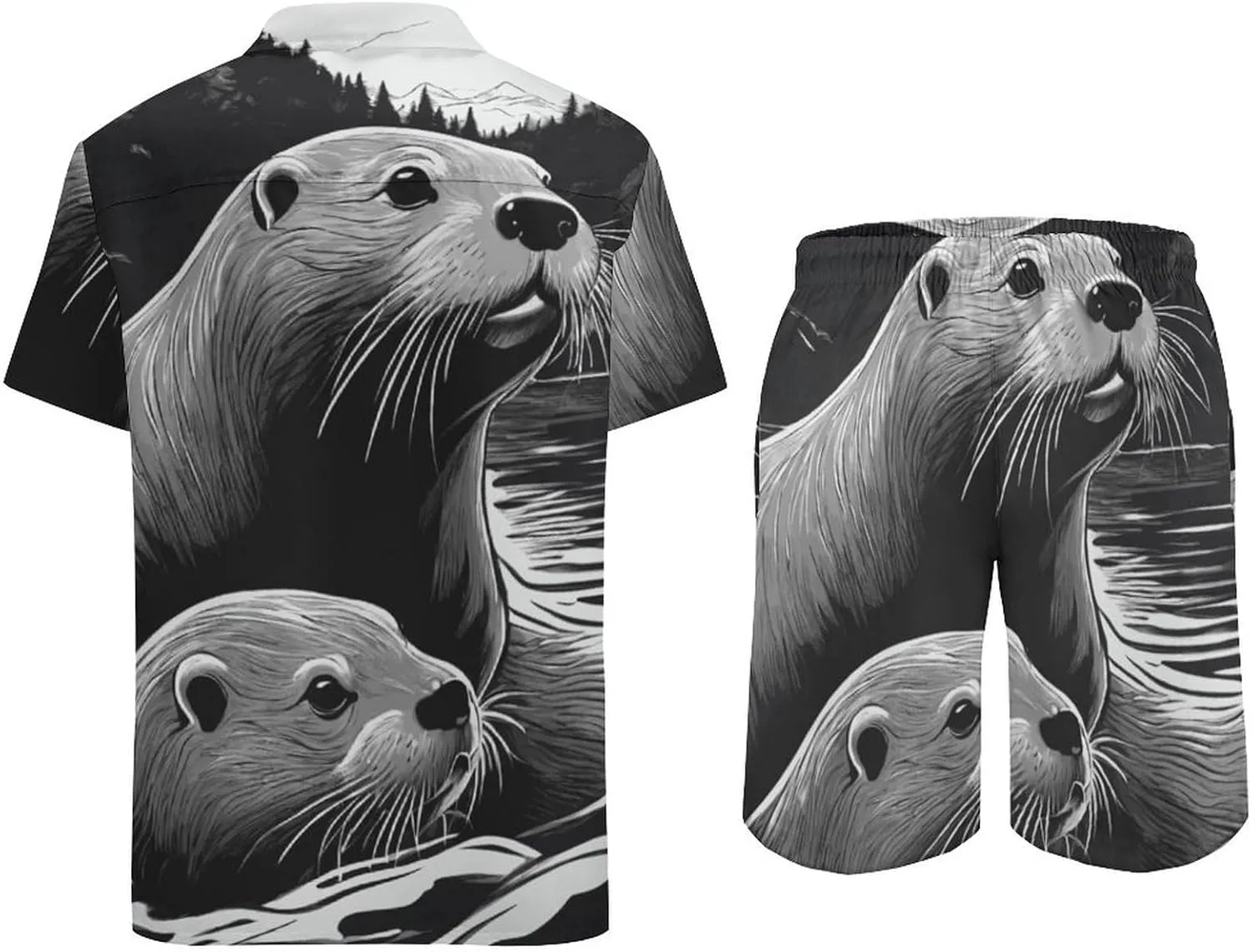 Sketch Otters Party Shorts Shirt Men Swim Trunks Quick Dry Surfing Beach Shorts with Pockets Casual Beach Suit