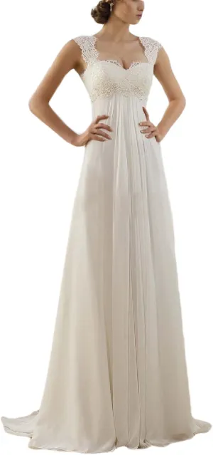 Sleeveless Lace Chiffon Evening Wedding Dresses Long Bridal Gowns WD20 White 26Plus