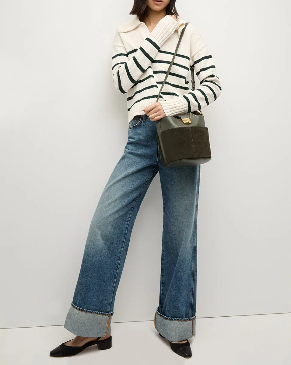 Small Crest Lock Suede Bucket Bag
