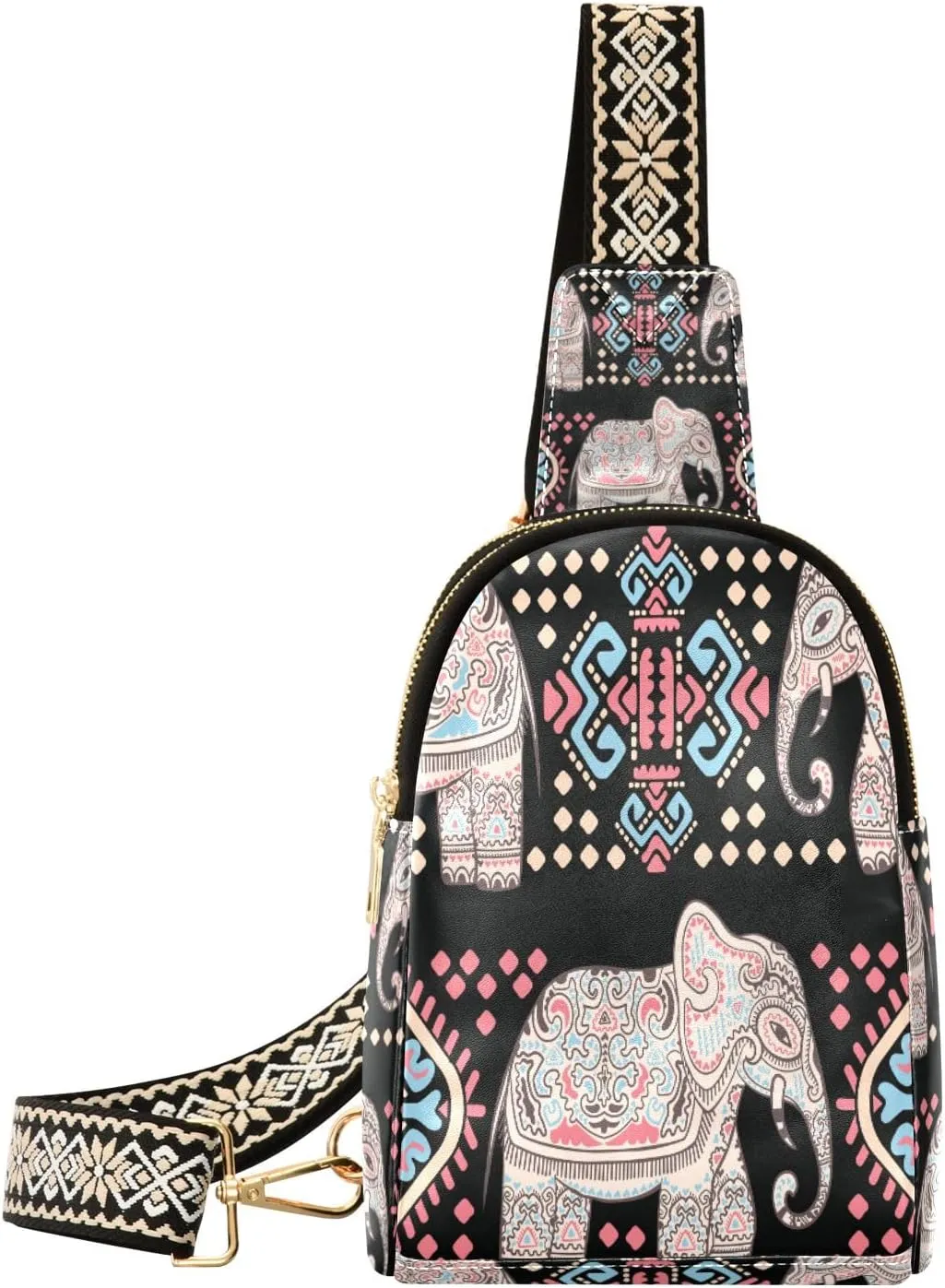 Small Sling Bag Waist Packs Leather Crossbody Packs Chest Bag Bohemia Elephant for Women Travel Belt Purse