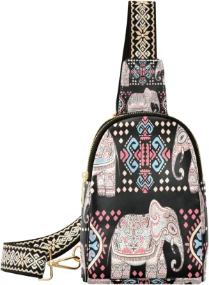 Small Sling Bag Waist Packs Leather Crossbody Packs Chest Bag Bohemia Elephant for Women Travel Belt Purse