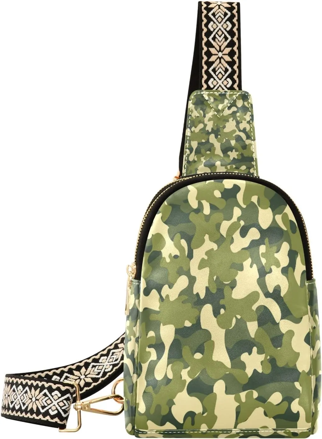 Small Sling Bag Waist Packs Leather Crossbody Packs Chest Bag Camouflage Green for Women Travel Belt Purse