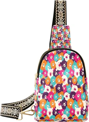 Small Sling Bag Waist Packs Leather Crossbody Packs Chest Bag Colorful Bear Heads for Women Travel Belt Purse