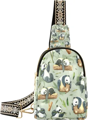 Small Sling Bag Waist Packs Leather Crossbody Packs Chest Bag Cute Pandan for Women Travel Belt Purse