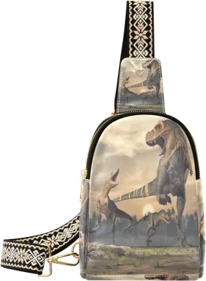Small Sling Bag Waist Packs Leather Crossbody Packs Chest Bag Dinosuars for Women Travel Belt Purse